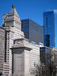 The "Beehive" Building and one of the great stone piers of Congress Plaza.