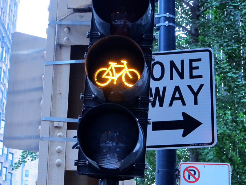 Stop light for bicycles on South Dearborn in Chicago, © 2013 Celia Her City