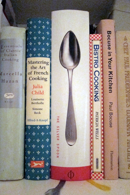 My cookbook shelf, with 'The Silver Spoon,' @ 2013 Celia Her City