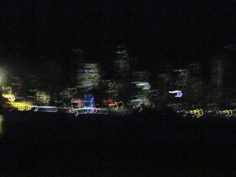 Seattle skyline, mere squiggles at night, © 2013 Celia Her City