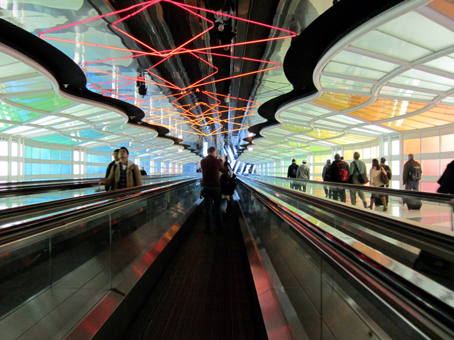 The neon tunnel at O'Hare, © 2013 Celia Her City