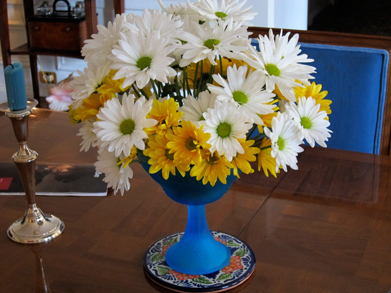 Blue vase with daisies, © 2014 Celia Her City