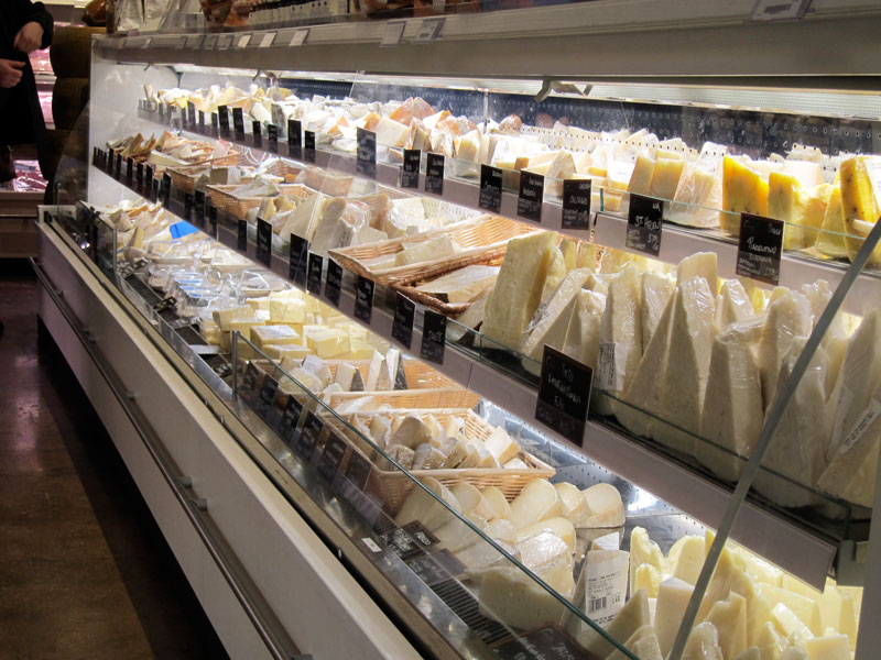 Part of the selection of cheeses for sale at Eataly