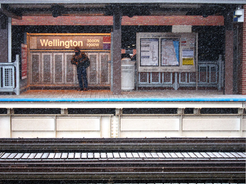 The wait in winter (Chicago commuter waiting for the el)