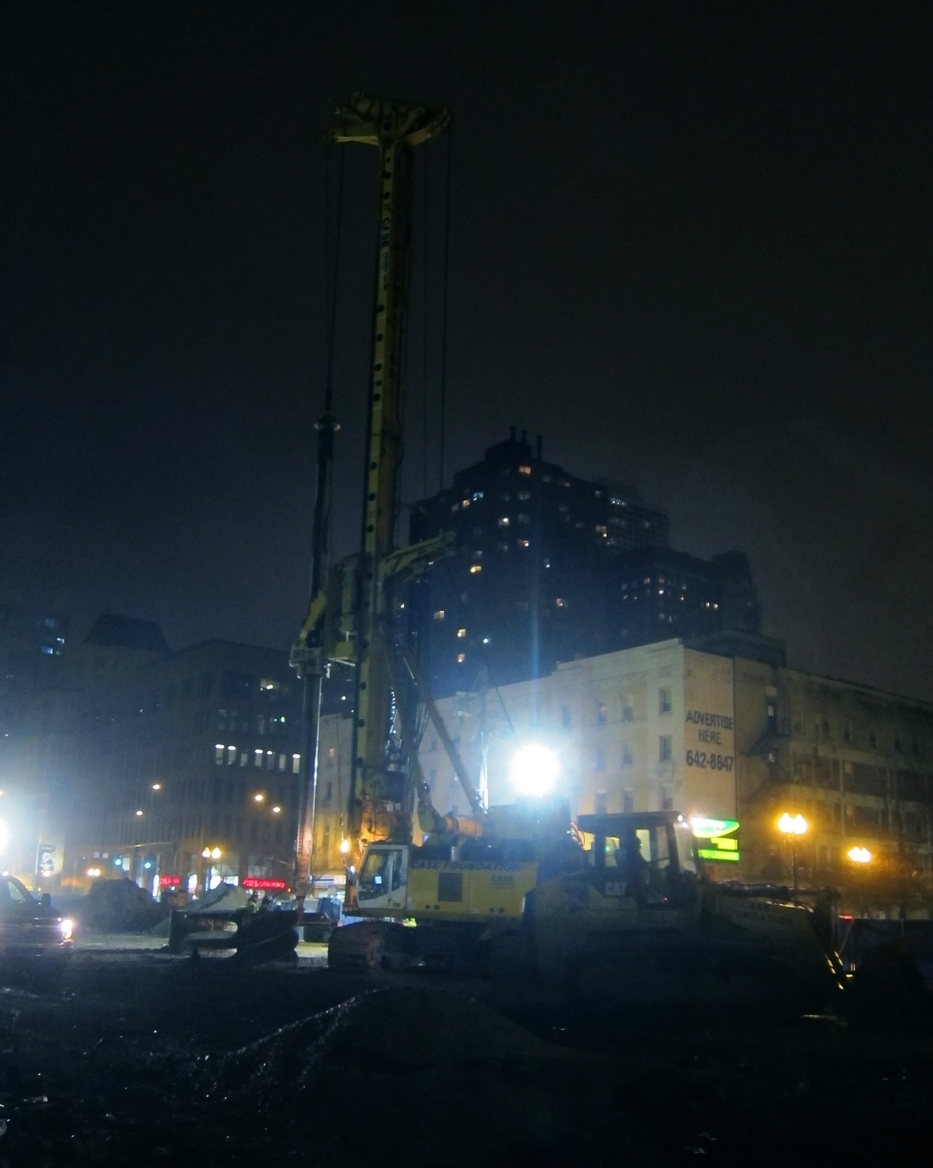 Night-time construction at Clark and Division, Chicago