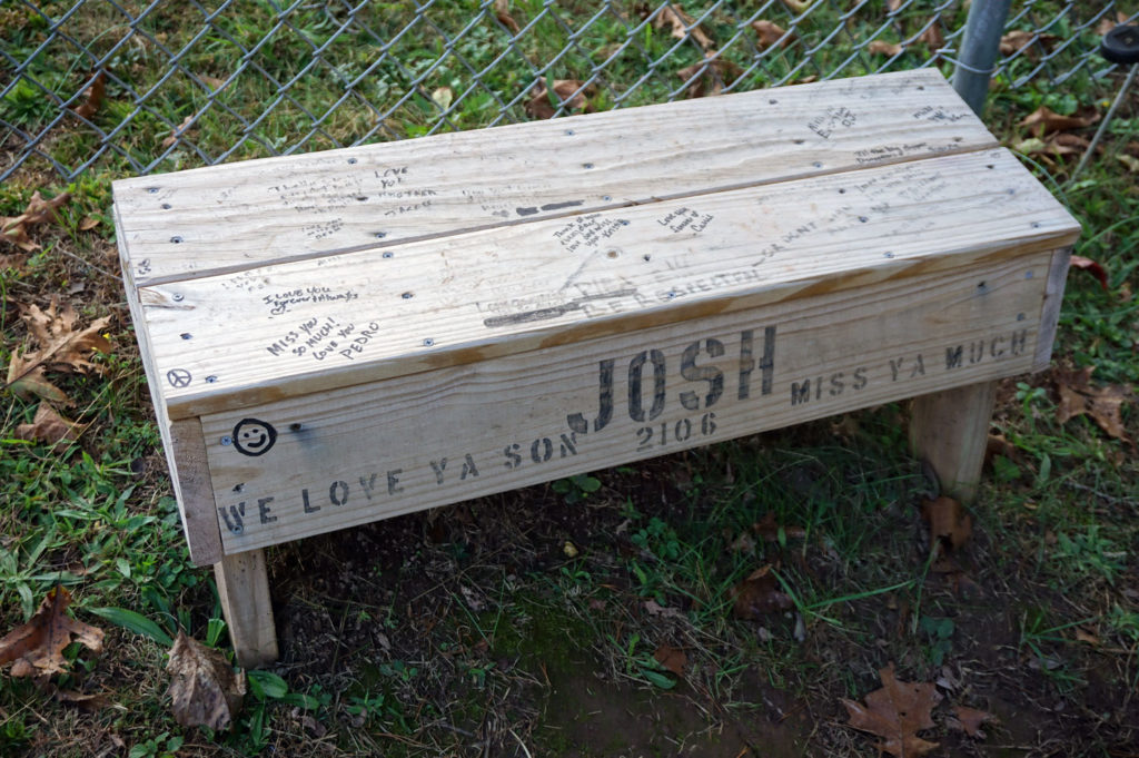 A decorated bench for the bereaved; Hinton WV cemetery